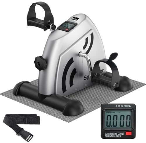 Sportneer Pedali per anziani, mini cyclette con display LCD, attrezzi per il fitness per la casa – bici da tavolo, ergometro, anziani, braccia e gambe per anziani con tappetino antiscivolo (argento)