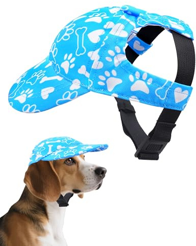 BIPY Gorra de béisbol para perro con agujero para las orejas, gorra de visera para cachorros con correa ajustable para el cuello para perros, deportes al aire libre, caminar, viajes, protección solar