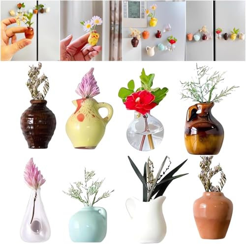 8PCS Mini Vase Fridge Magnets, Ceramic Vase Magnets for Fridge, Cute Funny Retro 3D Plant Vase Fridge Magnet, Decorative Vase Refrigerator Magnets for Home Kitchen Office Decoration