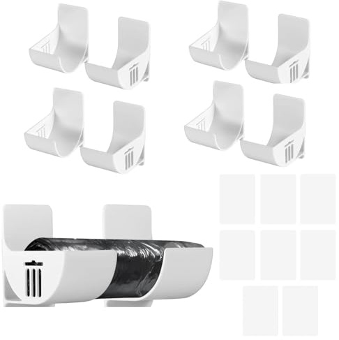 Eulihent 4 Pairs Bin Bag Holder Self-Adhesive Foil Holder Wall Mounted Plastic Bag Holder Cupboard Door Storage Organiser No Punching Garbage Bag Dispenser for Tin Foil, Cling Film, Trash Bag (White)