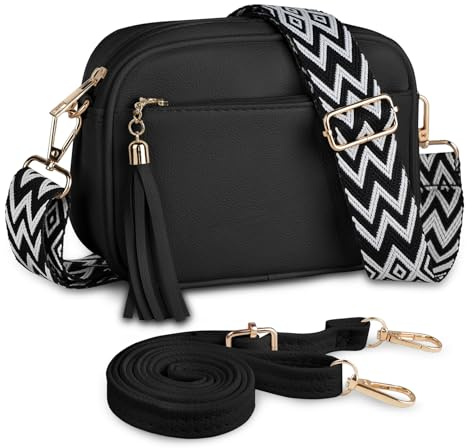 Kememo Small Cross body Bag for Women, Faux Leather Handbags & Shoulder Bags Camera CrossBody Bag with Adjustable Wide Strap for Travel Shopping Work Daily Use, Black