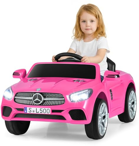 Licensed Mercedes Benz SL500 12V Ride on Car by INFANS with Remote Control, LED Lights, Bluetooth, Music, Horn for Girls Boys Aged 3+ (Pink)