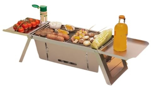 Camping hopfällbar, bärbar minigrill i rostfritt stål 304, liten, kompakt grill för 3–5 personer (Large)