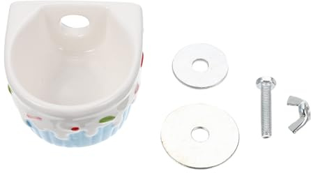 IMIKEYA Petit bol à nourriture en céramique à suspendre pour hamster - Motif gâteau bleu - Gamelle lavable pour écureuils, hérissons, planeurs en sucre et lapins - Anti-déversement - Fixation murale