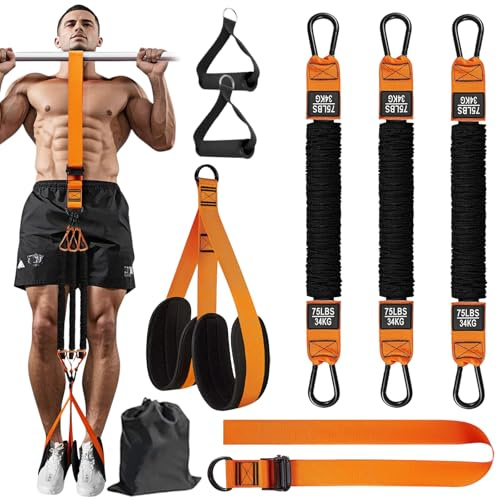 Nimblyne Bandas ajustables de 225 libras: pedales de reposapiés con ayuda de flexión, bandas de resistencia dominadas, mango de espuma, bandas de tracción para principiantes, para gimnasio y