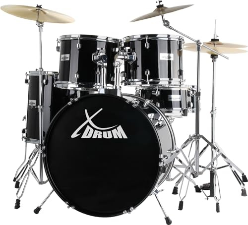 XDrum Semi 20 Studio Batería Midnight Black - 20 BD, 10 TT, 12 TT, 14 FT, 14 SD - Set incl. platillo Crash 16 y soporte de platillo con brazo - Negro