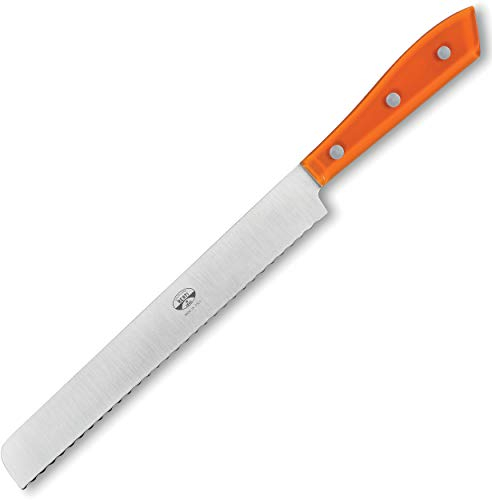 Coltellerie Berti 1895 - Coltello Pane Professionale Artigianale, Coltello Seghettato da Pane, Coltello per Torta, Coltello da Cucina Professionale (Arancio)