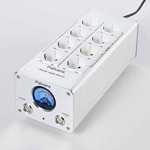 Pailvens Netzfilter Steckdosenleiste HiFi, 8 Fach Entstörfilter Steckdose mit Zeigerablesung, Überspannungsschutz, Lastschutz bis 15 A, Mehrfachsteckdose für Lautsprecher, CD DVD Player, Silber