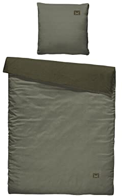 Sansibar Jersey Melange Wendebettwäsche Grün/Dunkelgrün Bettwäsche Doubleface Set 2 teilig Bettbezug 135x200 cm Kissenbezug 80x80, ca.135x200/80x80 cm