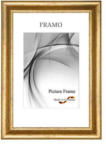 FRAMO N°50 Marco de fotos barroco de madera maciza, 70 x 90, dorado antiguo, marco de madera antigua, incluye cristal de imitación antirreflectante y ganchos de metal