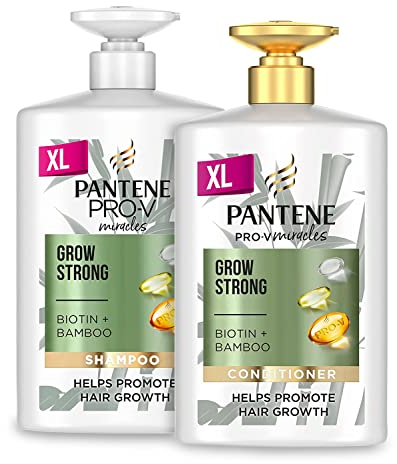 Pantene Grow Strong Shampoo and Conditioner Set, XL Hair Growth Shampoo For Dry Damaged Hair, Helps Reduce Hair Loss with Bamboo and Biotin, VALUE PACK, 2x 1L