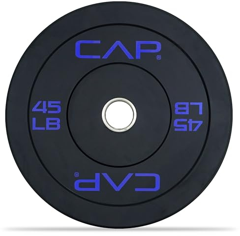 CAP Barbell Economy Olympic Bumper Plate with Blue Logo, Black, 45 lb Single