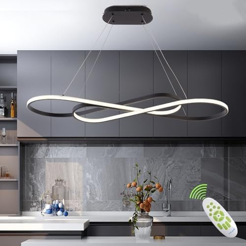 LED Pendelleuchte, Moderner Kronleuchter, Dimmbarer schwarzer LED Kronleuchter für Esszimmer, Leuchte über Dem Tisch, Moderne Kücheninselbeleuchtung mit Fernbedienung, Höhenverstellbare Deckenlampen