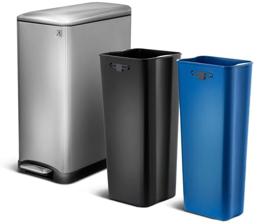 KITCHEN MOVE Poubelle de cuisine à pédale tri sélectif recyclage 50L(30L+20L) EDGE en acier Inox brossé avec seau