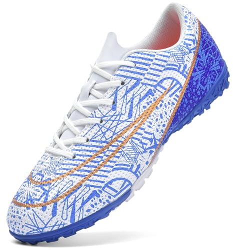 NUTTOPL Fußballschuhe Herren Anti-Rutsch-Spikes Kunstrasen Fussballschuhe Kinder Jungen Outdoor-Training Fußballschuhe Professionelle Turf Fußballschuhe Weiß Blau 45 EU
