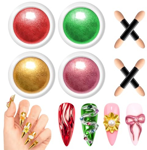 Polvo de Uñas Cromado Oro Rosa BISHENGYF: Efecto Espejo DURADERO, Polvo de Uñas Metálico Rojo Verde, Polvo de Cromo Pigmentado para Uñas con Diseño de Brillo, DIY Kit de Decoración de Salón de Uñas