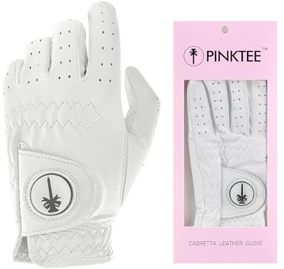 CROWNBLANKS Gant de golf pour femme pour main gauche - 1 gant de golf en cuir Cabretta souple avec marqueur de balle magnétique amovible - Doigt complet (blanc, 19)