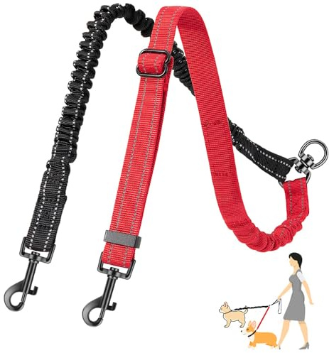 Eyein Double Dog Lead No Tangle, 360° Swivel Rotation Dual Dog Lead | Walking 2 Dogs, Adjustable Reflective Shock Absorbing Splitter Leash for Training, Small, Medium & Large Dogs