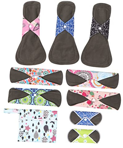 PERSELOSO 9piezas Compresas Reutilizables Bambú Con Bolsa De Almacenamiento Absorbentes y Transpirables Hipoalergénicas Para Ciclo Menstrual