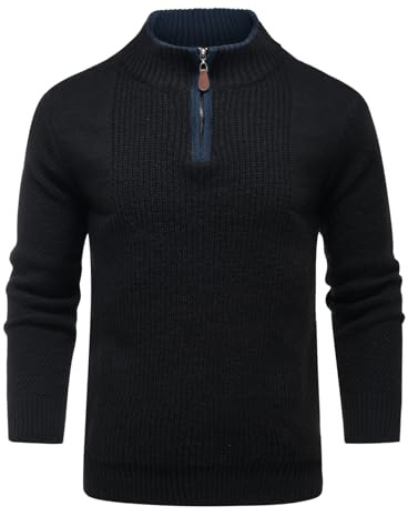 Allthemen Suéter de Punto Hombre con Cremallera 1/4 Zip Jersey Casual Clásico de Canalé Cálido Otoño Invierno