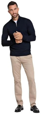 Lindbergh Pullover Herren mit Reißverschluss | Strickpullover Zip Herren Relaxed Fit mit hohem Kragen & feinem Rippstrick | Weich & körperbetont | Farbe Dunkelblau | Größe L