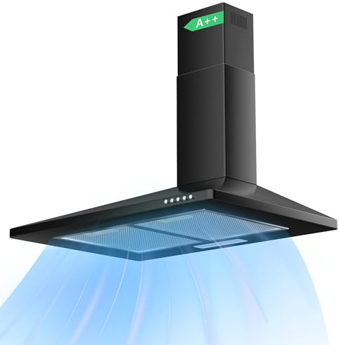 Karinear Cooker Hood 60cm Kitchen Extractor Fan 350 M³/H,With Carbon Filters Recirculating & Ducting Wall Mounted Cooker Extractor Fan 58db Black