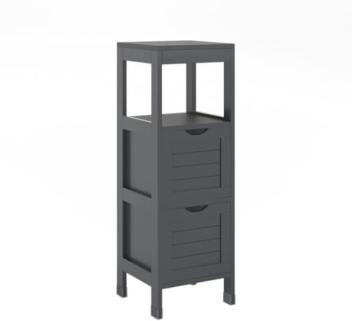 Vicco Midischrank Vilda, Grau, 30 x 89 cm mit 2 Schubkästen, zur Aufbewahrung von Badaccessoires und Pflegeprodukten
