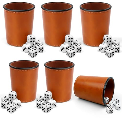 6 Set di Tazze per Dadi, Coppetta per Dadi in Pelle Set, Tazze di Dado in PU, Tazza di Dado in Pelle Insonorizzata per Viaggi