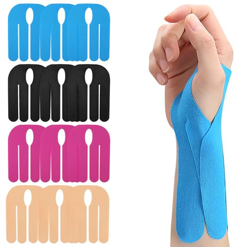 LUMOOM 12 cintas de kinesiología para muñeca, resistentes al agua, transpirables, cinta de kinesiología precortada para aliviar el dolor