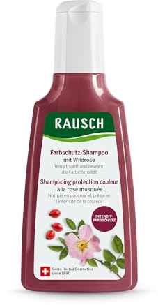 RAUSCH Farbschutz-Shampoo mit Wildrose 200ml – sanfte Reinigung & Pflege für coloriertes Haar – veganes Shampoo ohne Silikone, hergestellt in der Schweiz mit Wildrosenfrucht- & Zinnkraut-Extrakt