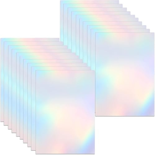 Belerry Transparent Holographic Laminate Sheets Overlay Lamination Vinyl | A4 Self-Adhesive Holographic Laminate Film , Waterproof Vinyl Sticker Paper for DIY Crafts, 20 Sheets 8.25 x 11.7 Inches