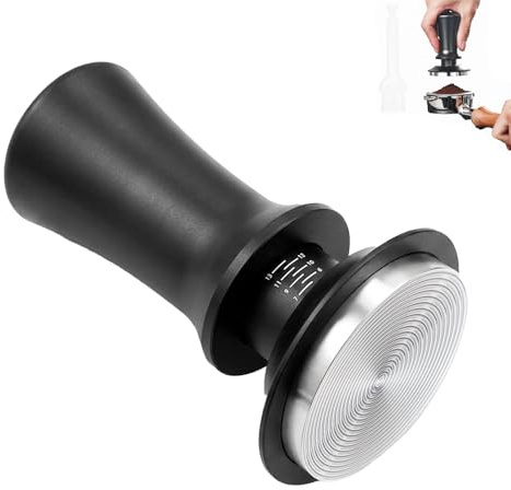 NewAusen Prensador de Café 58mm con Resorte, Tamper Autonivelante con Ajuste de Escala, Presión Constante de 30 Libras, Base Plana de Acero Inoxidable 304, Accesorio de Café para Barista