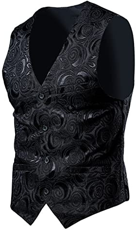 Générique Herrkostym v-ringad silm fit blommig formell kostym storlek lätt kappa för bröllop bal affärsdräkt (svart, XXXXL)