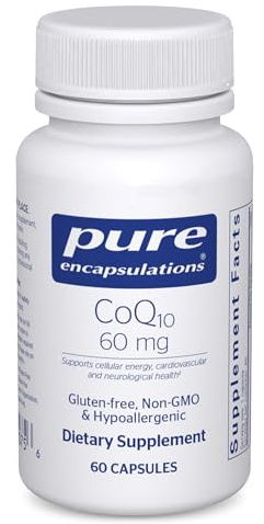 Pure Encapsulations CoQ10 60 mg | Coenzyme Q10 Supplement for Energy, Antioxidants, Brain and Cellular Health, Cognition, and Cardiovascular Support* | 60 Capsules