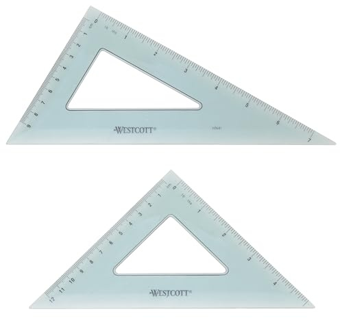 Westcott Triangular Scale Ruler Set, 30/60- and 45/90-Degrees, Back-to-School, School Supplies, Classroom Supplies, 2-Pack