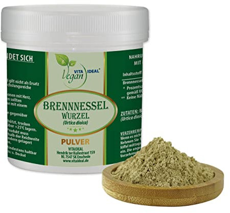 VITA IDEAL Vegan® BRENNNESSEL - Wurzel 300g PULVER - Urtica dioica - Tagesportion 650mg BRENNESSELWURZEL, natürlich, pflanzlich & ohne Zusatzstoffe, Inklusive Messlöffel.
