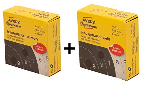 AVERY Zweckform 3521 Schusspflaster (Ø 19 mm, vorgedruckt) 2 Rollen (2er Set (weiß + schwarz)