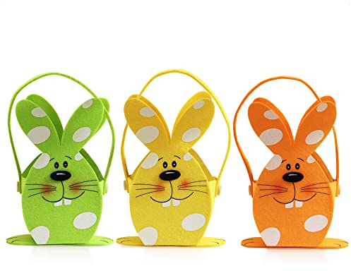 COM-FOUR® 3x Osternest mit Hase - Osterkörbchen aus Filz zum Befüllen - Filztasche Osterhase zum Verschenken - Osterdeko - Frühlingsdekoration (03 Körbe - Häschen mit Punkten)