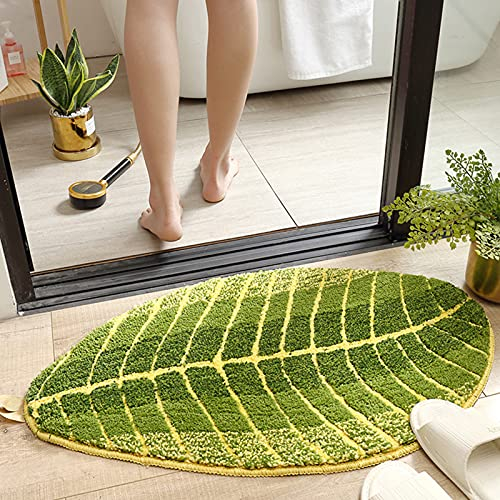 Badezimmerteppich rutschfest, Badvorleger Weiche Saugfähige Grün Blatt Duschmatten,Waschbar Schnelltrocknend Badteppich Badematte, Kinder Fußmatte (140×70cm)