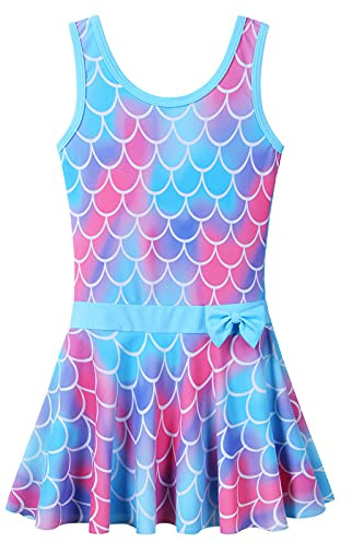 ZNYUNE Mädchen Einteiler uv Badebekleidung uv Kleidung Kinder bade Shirt mädchen S363 ScaleBlue 152/158