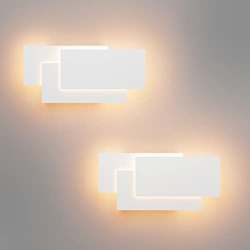 Klighten 2 Pezzi LED Lampada da Parete 24W Moderno Applique da Parete Interni IP20 Bianco Caldo 3000K Applique Interni Decorativa per Soggiorno, Camera da letto, Corridoio, Scale (Bianco)