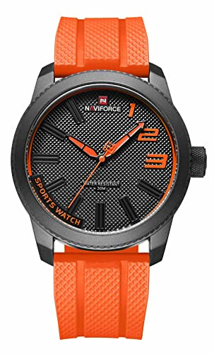 NAVIFORCE - Orologi di moda con cinturino in silicone, marchio di fascia alta, orologio sportivo impermeabile al quarzo da uomo, arancione, English
