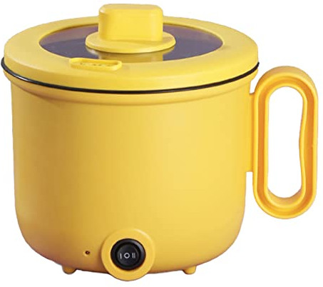 Elektrischer Kochtopf, 1,5 L, Tragbarer Multifunktionaler Elektrischer Reiskocher, Elektrischer Dampfgarer, Schneller Nudelkocher, Individueller Reiskocher Zum Kochen von Suppe, (Gelbe Einzelschicht)