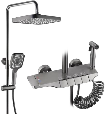 BEITH Colonna Doccia con Miscelatore Termostatico, 4 Funzioni Sistema Doccia per Pianoforte, 30x21cm Piazza Soffione Doccia, Rubinetto per Vasca a Nascosto, Pistola a Spruzzo, Facile da Pulire