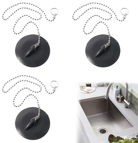 Tapón de Bañera Universal,Tapones de Desagüe,Tapon Fregadero con Cadena,Tapón de Fregadero de Cocina,Tapón de Ducha,Tapones de Drenaje de Goma,para Bañera,Cocina,Baño,3 pcs