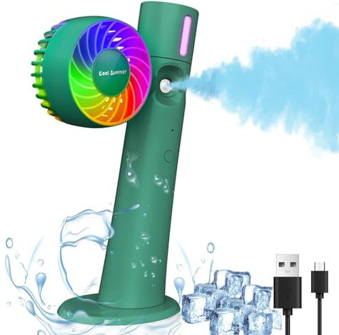 Gofemial 3 IN 1 Portable Hand Held Fan - Rechargeable Misting Fan with 90 Degrees Folding Spray Feature, 34ml Capacity - Mini, USB, RGB for Desk, Travel and Outdoors