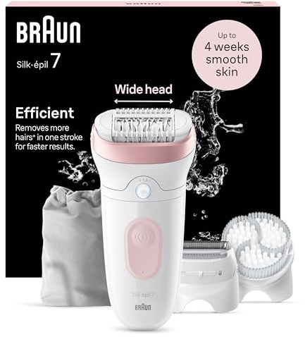 Braun Silk·épil 7 Wet & Dry Depilator SE7‑060 - 40 pinzas, SmartLight, recargable, para pieles sensibles, incluye cabezal de afeitar, tapa recortadora y cepillo de limpieza - Depilación para piernas