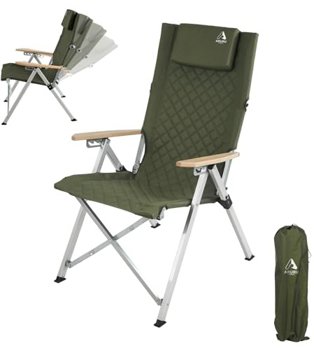 ARURU Aluminum Luxury Camping Chair for Adults Heavy Duty 150KG with 4-Position Adjustable High Back Folding Garden Patio Reclining Outdoor Recliner Deck Chair with Side Pocket(Green, 1Pack)