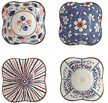 pobowlgarls Ceramic Bowl Set of 4, Japanese Style Ceramic Pinch Bowls, Small Snack Bowls for Tapas, Dessert, Nuts, Olive, Soy Sauce Dish, Dip Bowls, Ingredients 8.5cm*4cm (4)