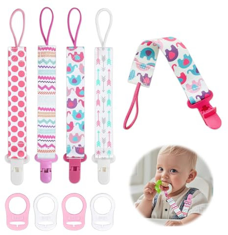YOURKAY 4PCS Schnullerkette Baby Mädchen,Baby Schnullerkette Clips Schnullerband,Schnullerkette Stoff Set mit Adaptern,Cotton Schnullerkett,chnuller Kette Nuckelkette Passen Die Meisten Schnuller